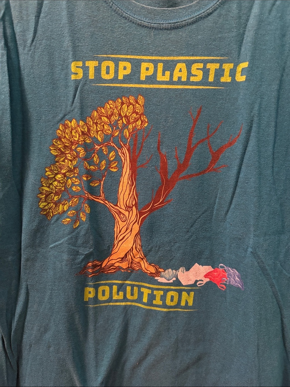Gildan Teal Short Sleeve Tee with Yellow and Orange Tree Graphic
